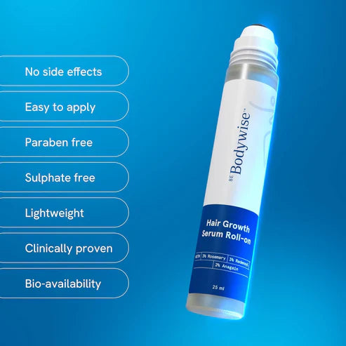 Be Bodywise Advanced Hair Growth Roll-On Serum | 3% Rosemary | 2% Aminexil | 3% Redensy l 2% Anagain | Precision Scalp Applicator | Paraben & Sulphate Free | Non oily and mess free-HQY
