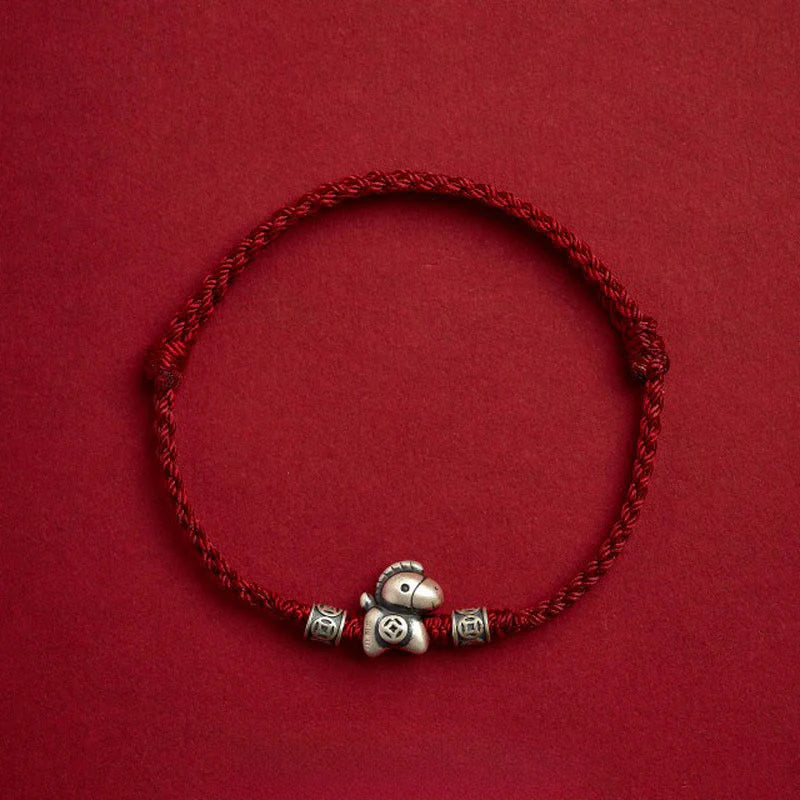 ๐Year of the Horse 999 Sterling Silver String Braided Protection Bracelet