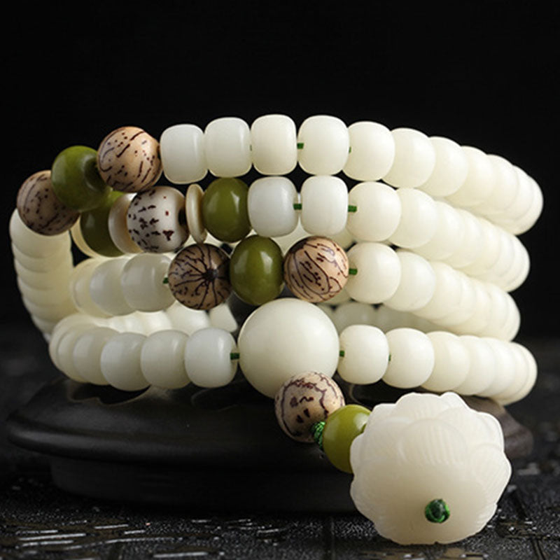 iAngelFace White Jade Bodhi Lotus Mala Harmony Necklace Bracelet Bracelet BS 12