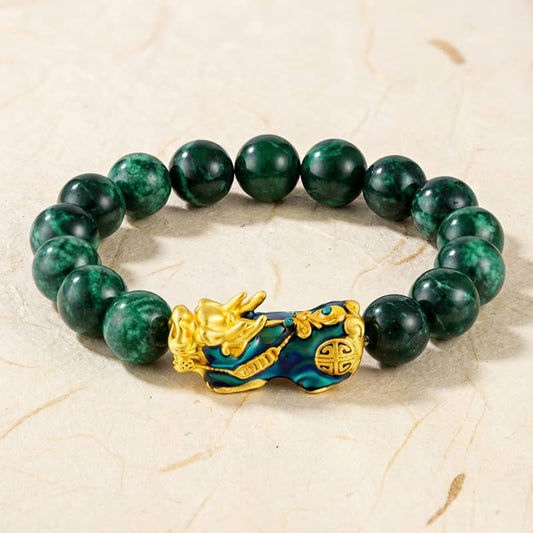 Feng Shui Pixiu Green Jade Bracelet — Wealth & Protection