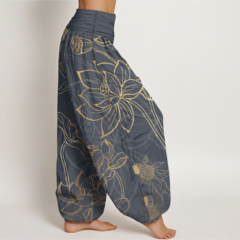 iAngelFace Pure Cotton Lotus Leaf Koi Fish Women's Elastic Waist Harem Pants - image 7