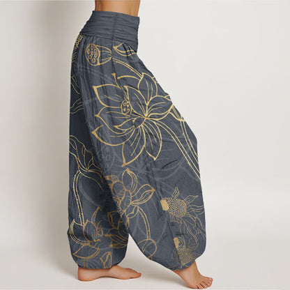 iAngelFace Pure Cotton Lotus Leaf Koi Fish Women's Elastic Waist Harem Pants - image 7