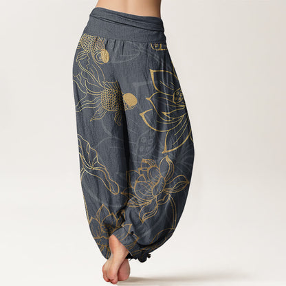 iAngelFace Pure Cotton Lotus Leaf Koi Fish Women's Elastic Waist Harem Pants - image 6