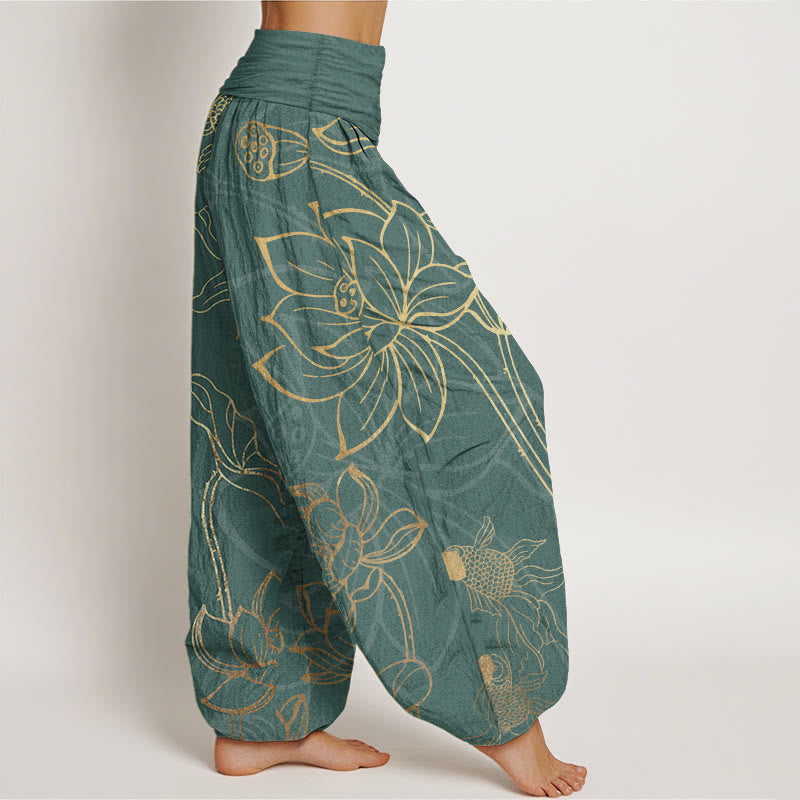 iAngelFace Pure Cotton Lotus Leaf Koi Fish Women's Elastic Waist Harem Pants - image 2