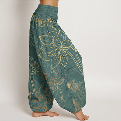 iAngelFace Pure Cotton Lotus Leaf Koi Fish Women's Elastic Waist Harem Pants - image 2