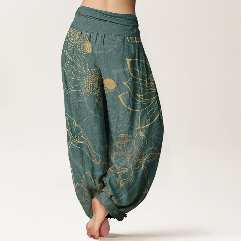 iAngelFace Pure Cotton Lotus Leaf Koi Fish Women's Elastic Waist Harem Pants - image 1
