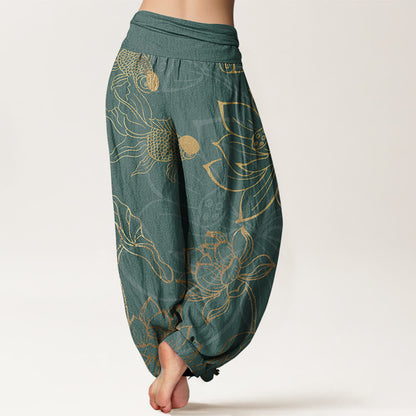 iAngelFace Pure Cotton Lotus Leaf Koi Fish Women's Elastic Waist Harem Pants - image 1