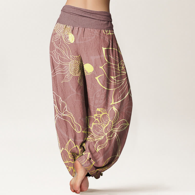 iAngelFace Pure Cotton Lotus Leaf Koi Fish Women's Elastic Waist Harem Pants - image 15