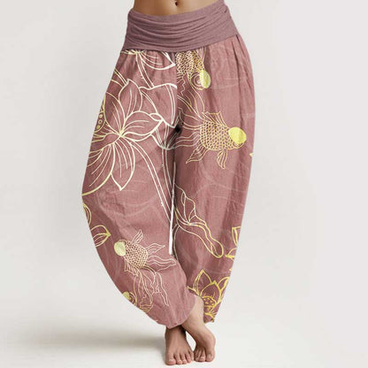 iAngelFace Pure Cotton Lotus Leaf Koi Fish Women's Elastic Waist Harem Pants - PaleVioletRed - US22，UK/AU26，EU54 (6XL) - image 14