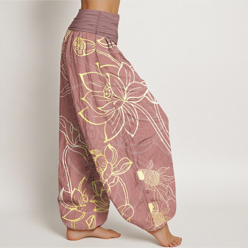 iAngelFace Pure Cotton Lotus Leaf Koi Fish Women's Elastic Waist Harem Pants - image 16