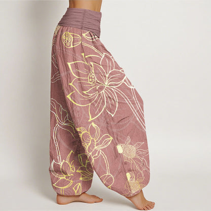 iAngelFace Pure Cotton Lotus Leaf Koi Fish Women's Elastic Waist Harem Pants - image 16