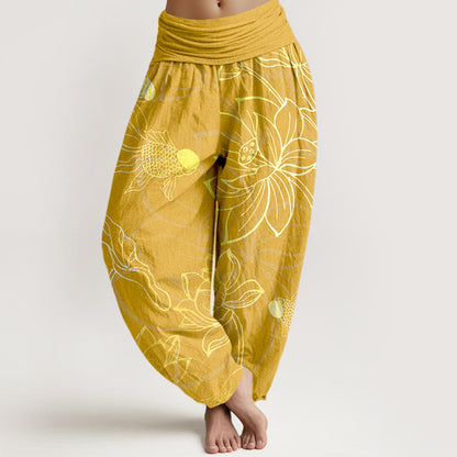 iAngelFace Pure Cotton Lotus Leaf Koi Fish Women's Elastic Waist Harem Pants - Gold - US22，UK/AU26，EU54 (6XL) - image 11