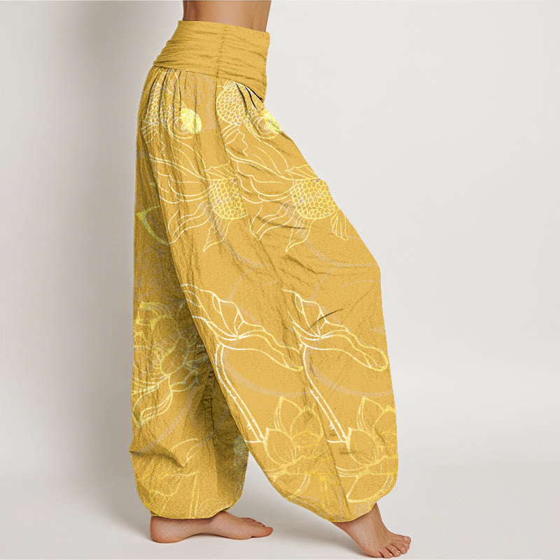iAngelFace Pure Cotton Lotus Leaf Koi Fish Women's Elastic Waist Harem Pants - image 13