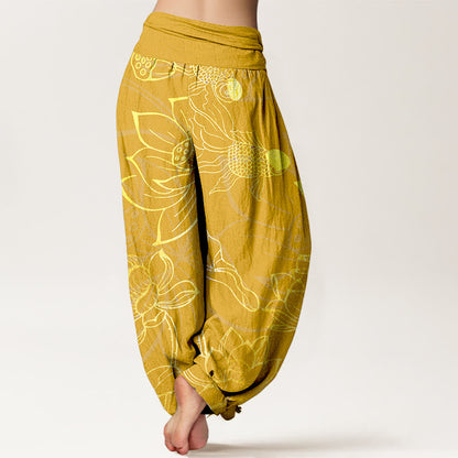 iAngelFace Pure Cotton Lotus Leaf Koi Fish Women's Elastic Waist Harem Pants - image 12