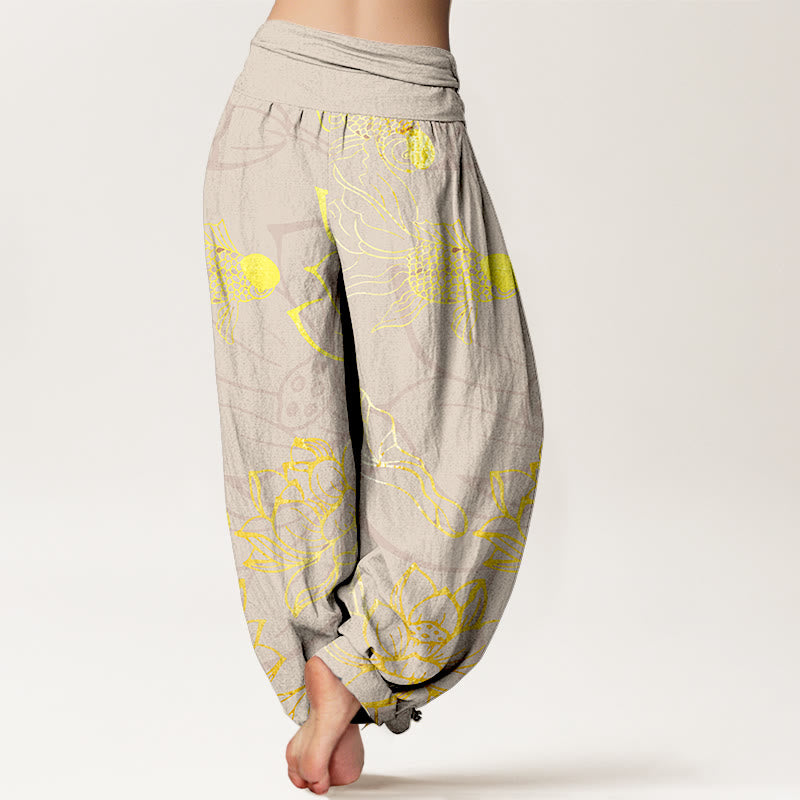 iAngelFace Pure Cotton Lotus Leaf Koi Fish Women's Elastic Waist Harem Pants - image 9