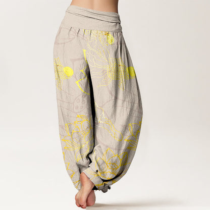 iAngelFace Pure Cotton Lotus Leaf Koi Fish Women's Elastic Waist Harem Pants - image 9