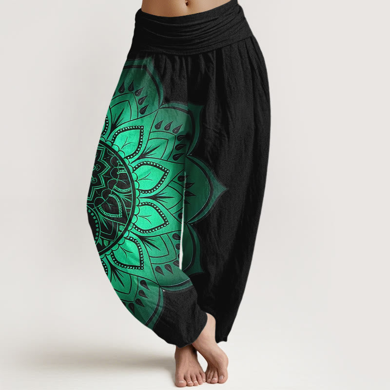 iAngelFace Cotton Symmetrical Mandala Pattern Women's Elastic Waist Harem Pants - Black - US16，UK/AU20，EU48 (3XL) - image 0