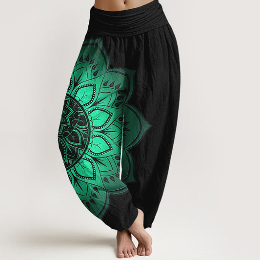 iAngelFace Cotton Symmetrical Mandala Pattern Women's Elastic Waist Harem Pants - Black - US16，UK/AU20，EU48 (3XL) - image 0