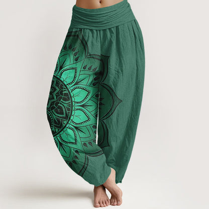 iAngelFace Cotton Symmetrical Mandala Pattern Women's Elastic Waist Harem Pants - SeaGreen - US16，UK/AU20，EU48 (3XL) - image 8