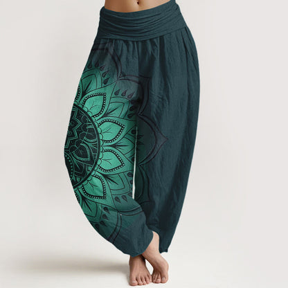 iAngelFace Cotton Symmetrical Mandala Pattern Women's Elastic Waist Harem Pants - Teal - US16，UK/AU20，EU48 (3XL) - image 5