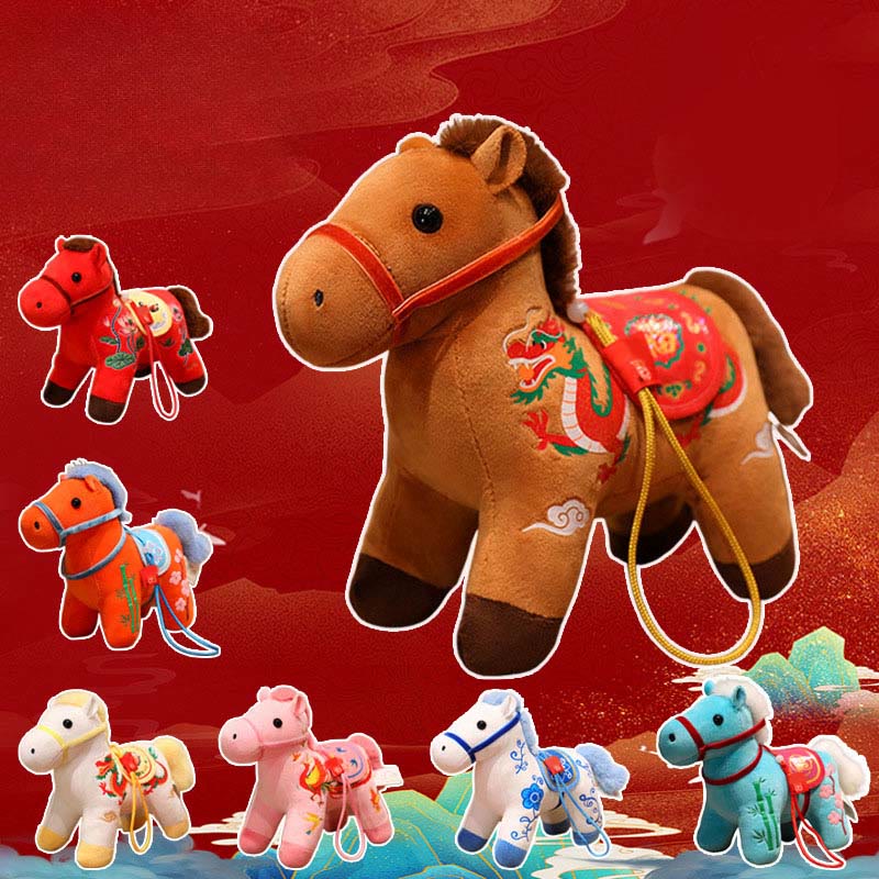 Year of the Horse Bamboo Dragon Lotus Phoenix Plush Doll Home Decoration