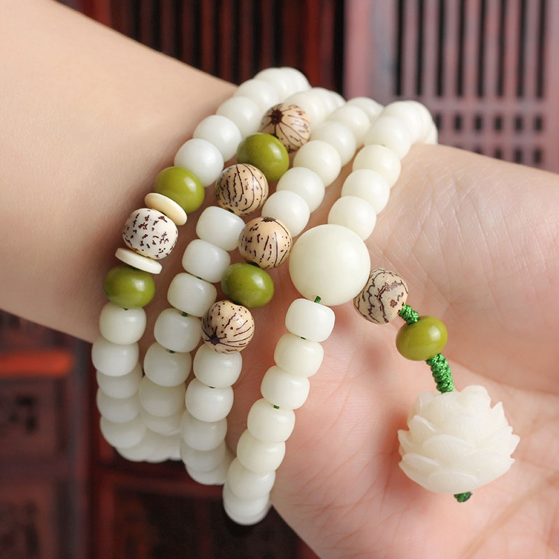 iAngelFace White Jade Bodhi Lotus Mala Harmony Necklace Bracelet Bracelet BS 4