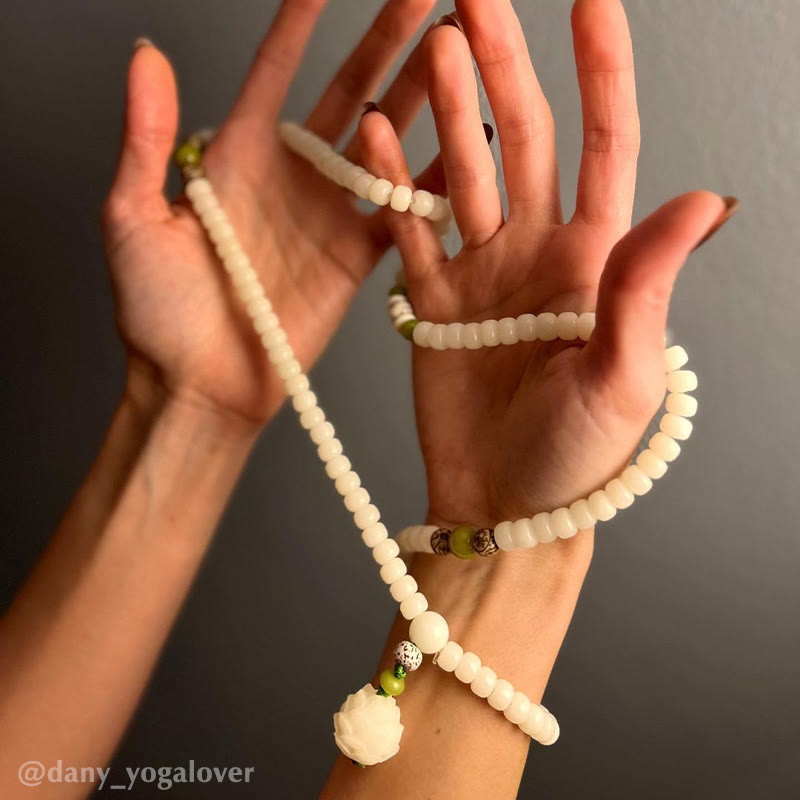 iAngelFace White Jade Bodhi Lotus Mala Harmony Necklace Bracelet Bracelet BS 19