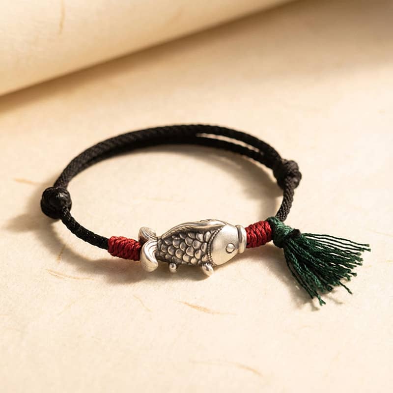 925 Sterling Silver Luck Koi Fish Braided Bracelet