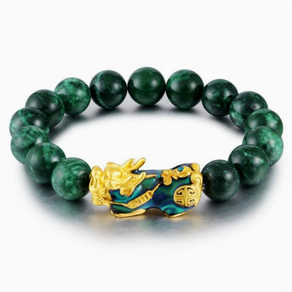 Feng Shui Pixiu Green Jade Bracelet — Wealth & Protection