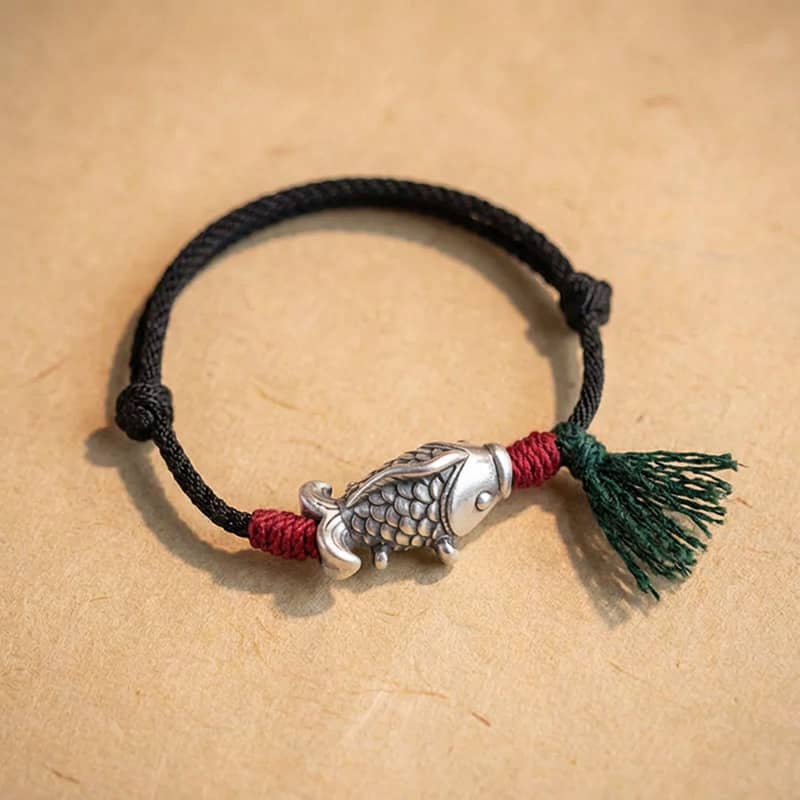 925 Sterling Silver Luck Koi Fish Braided Bracelet