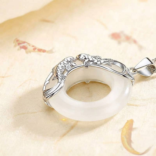 Natural White Jade Koi Lucky Necklace
