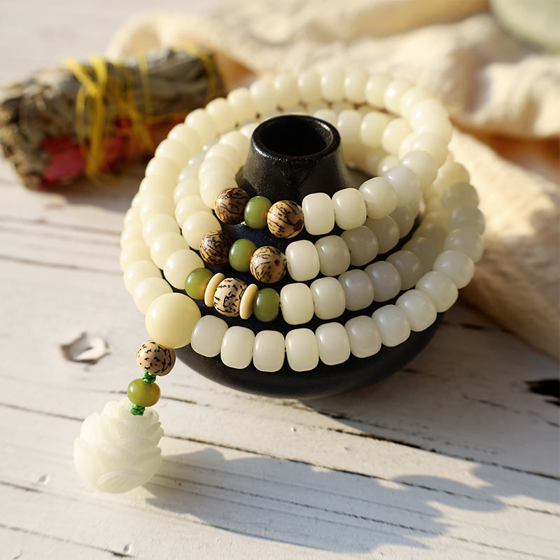 iAngelFace White Jade Bodhi Lotus Mala Harmony Necklace Bracelet Bracelet BS 2