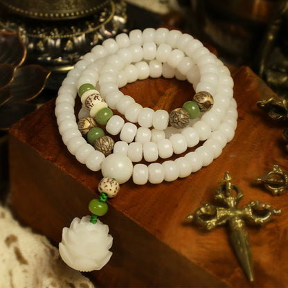 iAngelFace White Jade Bodhi Lotus Mala Harmony Necklace Bracelet Bracelet BS 1