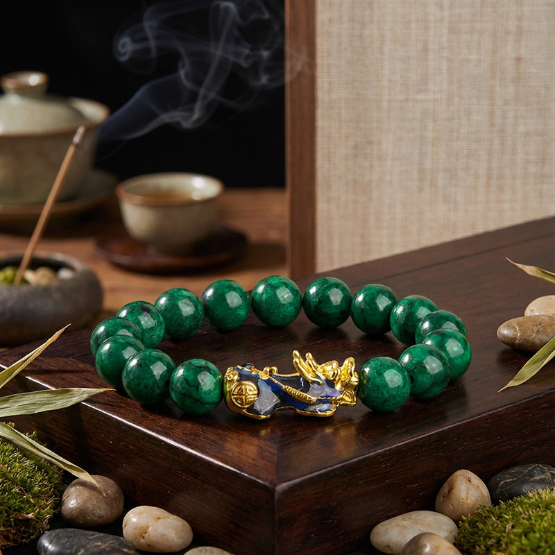 Feng Shui Pixiu Green Jade Bracelet — Wealth & Protection