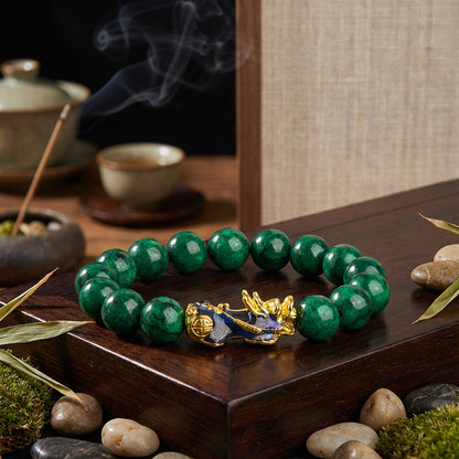 Feng Shui Pixiu Green Jade Bracelet — Wealth & Protection