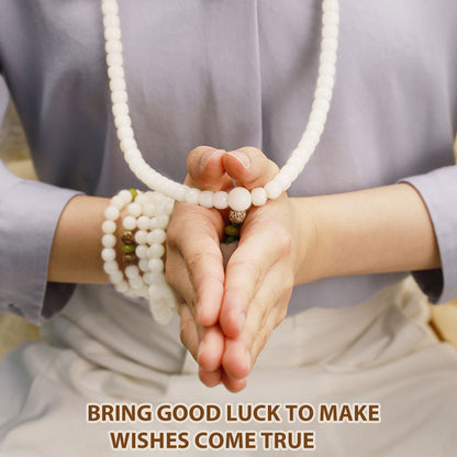 iAngelFace White Jade Bodhi Lotus Mala Harmony Necklace Bracelet Bracelet BS 16