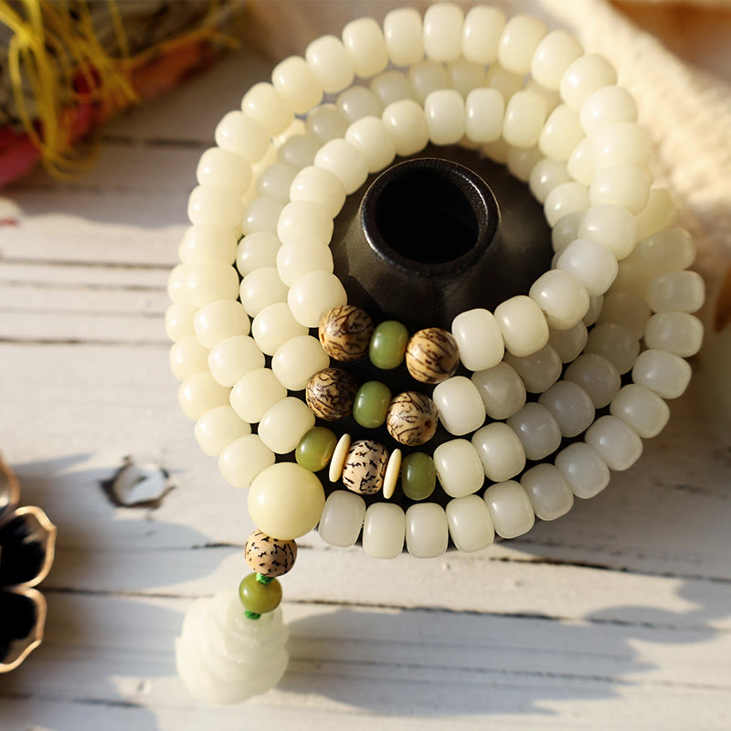 iAngelFace White Jade Bodhi Lotus Mala Harmony Necklace Bracelet Bracelet BS 3