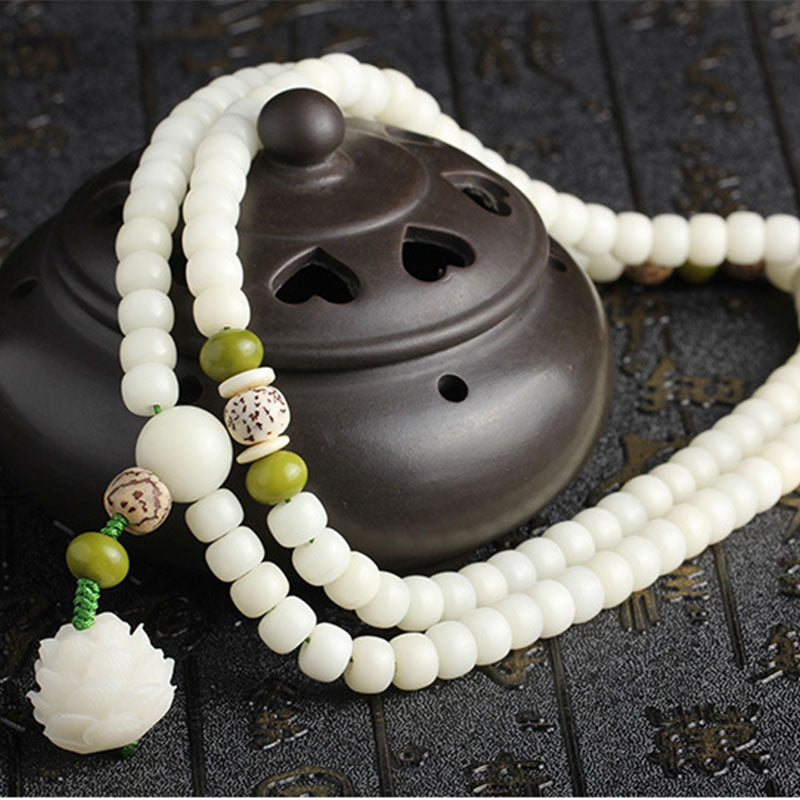 iAngelFace White Jade Bodhi Lotus Mala Harmony Necklace Bracelet Bracelet BS 21