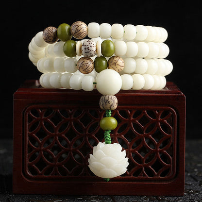 iAngelFace White Jade Bodhi Lotus Mala Harmony Necklace Bracelet Bracelet BS main