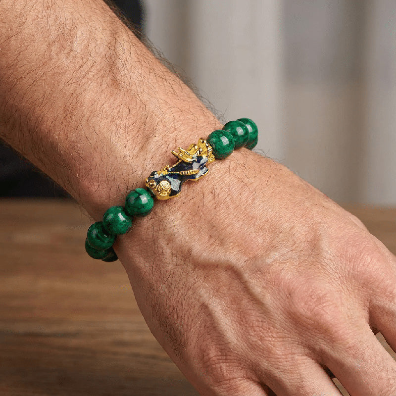 Feng Shui Pixiu Green Jade Bracelet — Wealth & Protection